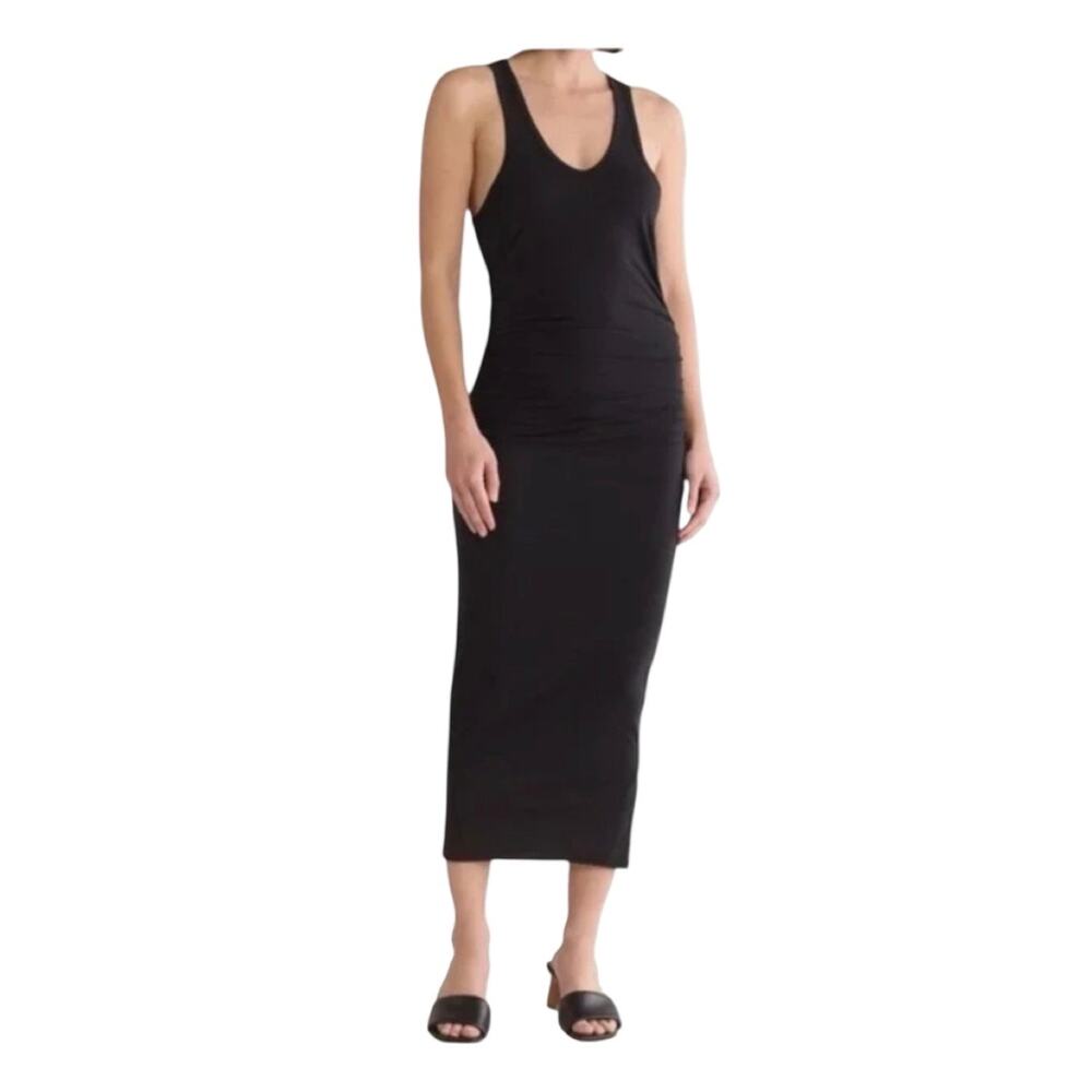 Standard James Perse Racerback Ruched midi dress black size 2 (Medium M)